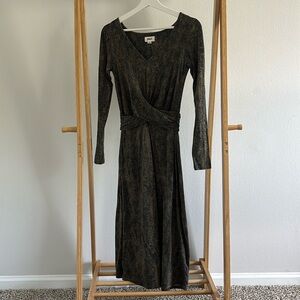 Pact Green Snake Print Long Sleeve Dress